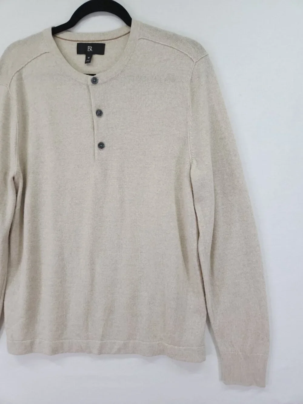 Banana Republic Extra Fine Merino Wool Sweater Mens Medium Beige Henley Pullover